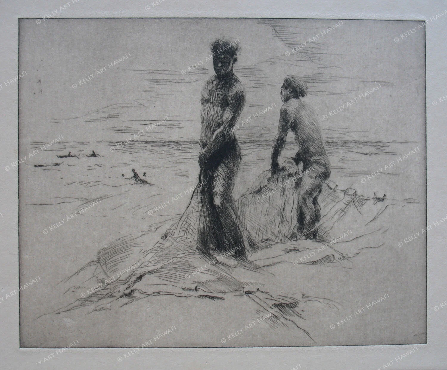 John Kelly エッチング画 Old Fisherman Kona Evolution of Technique — John & Kate Kelly Estate Collection